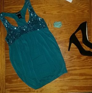 NWOT Wet Seal Blue-Green sequined Racerback sz S